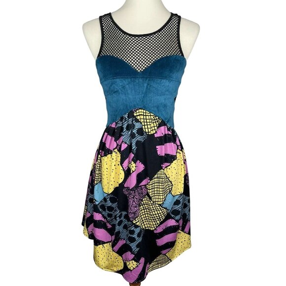 Disney The Nightmare Before Christmas Sally Patchwork Dress Fishnet Small - Picture 1 of 9